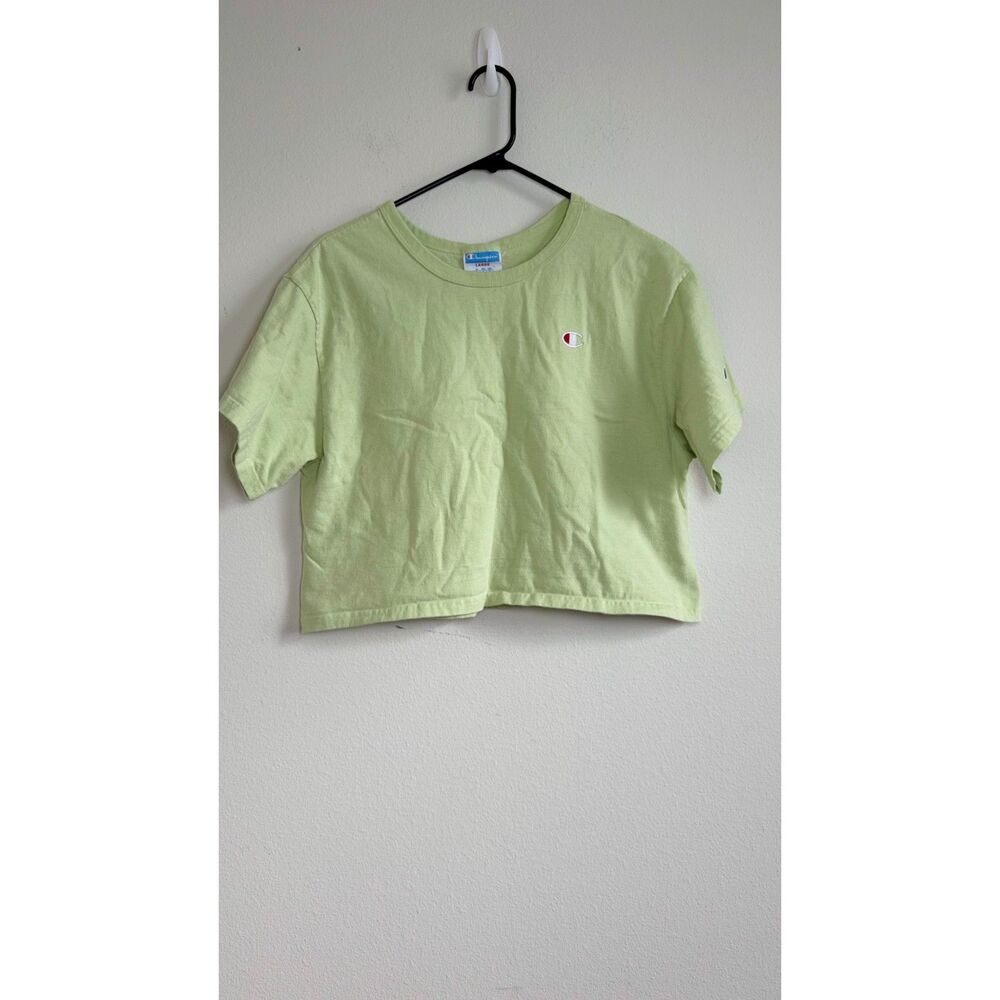 Champion Women’s Large Crop T-Shirt Light Green Embroidered Logo Boxy Tee